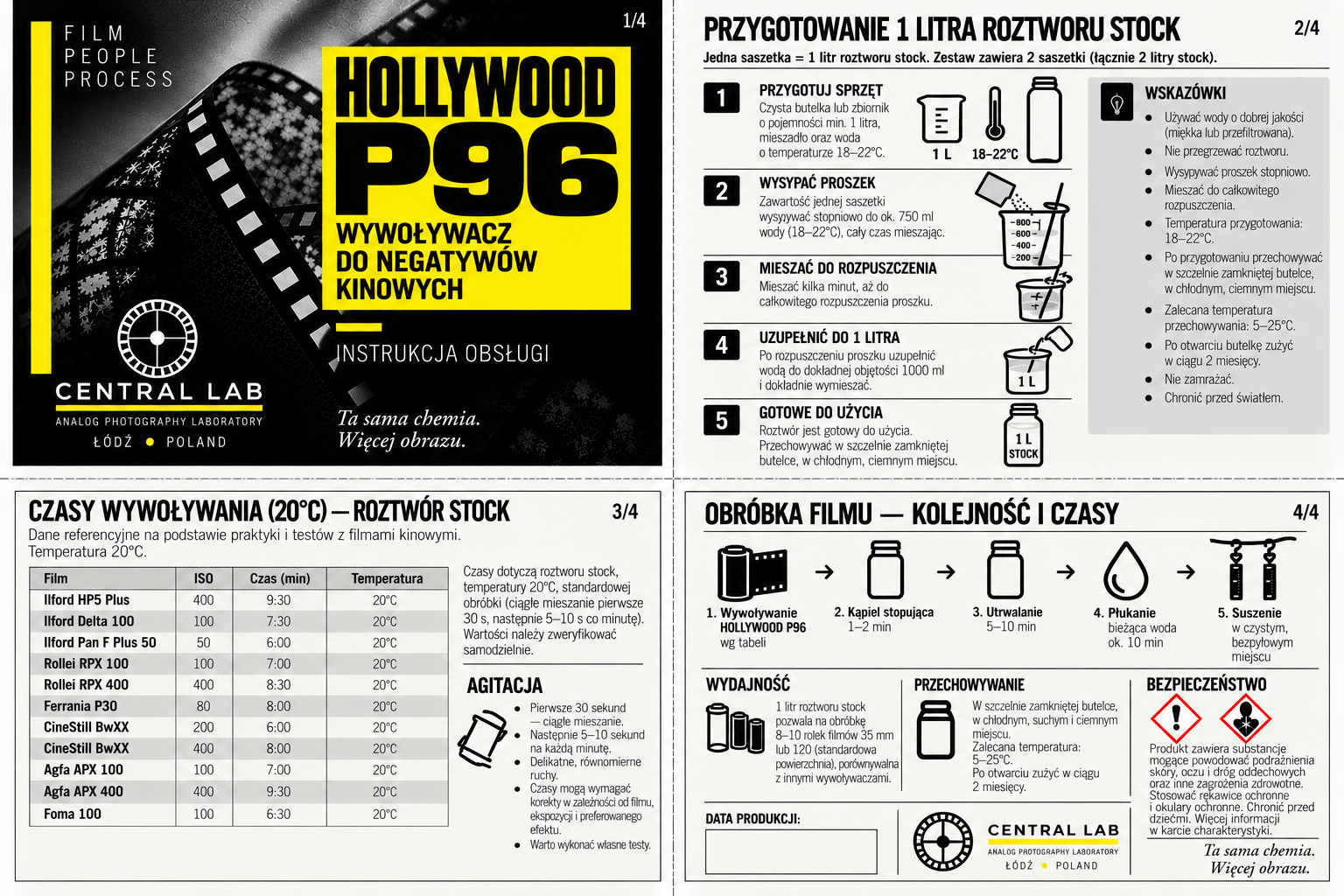 Instrukcja użytkowania wywoływacza filmowego HOLLYWOOD P96